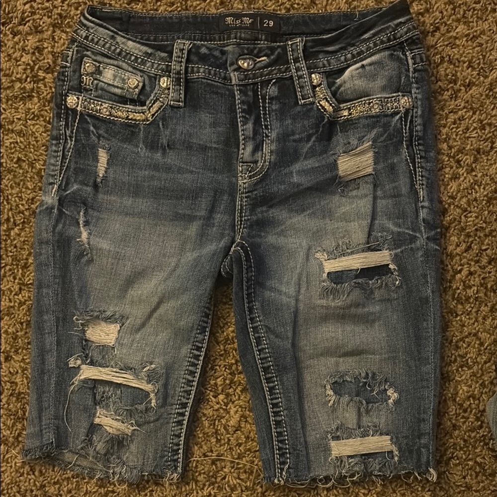 Miss Me Blue Distressed Denim Shorts